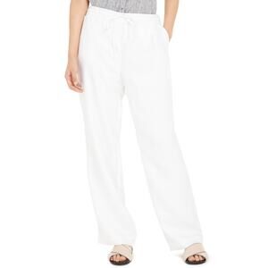 Charter Club Linen Pants White Drawstring-Waist Pull On Straight Leg Sz XL
